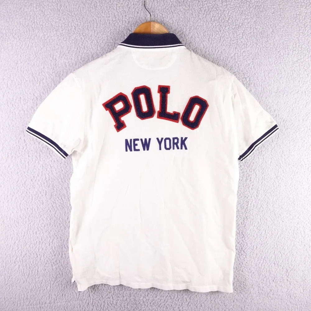 Polo Ralph Lauren Mens Custom Slim Fit Varsity Polo Shirt White New York Patch M